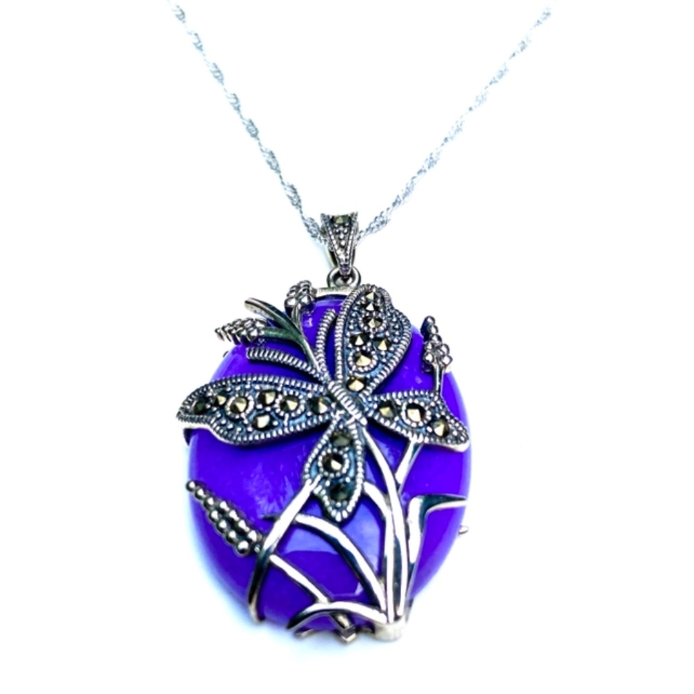 Genevieve & Grace Sterling Silver Marcasite & Lavender Jade Necklace - Picture 5 of 6